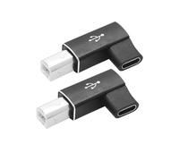 Riertostng 2Pcs 90 Degrees Printer Converter Connector, USB C Female to USB B MIDI Male Right Angle Adapter, for Music Electric Piano, Mobile Phone Tablet, Printers Scanner (Black)