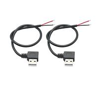 Riertostng Short USB 2.0 Male Plug 2 Pin Bare Wire,90 Degree 30cm/11.8in USB A Male Pigtail Open End Power Cable,for 5V/3A USB Equipment Installed or DIY Replace Repair Cable(2Pcs)