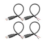 Riertostng USB Type-A Male Plug Bare Wire Cable, 18AWG 5V 6A USB A Plug to 2 Pin Bare Open End Connector for DIY Equipment Repair (4Pcs)