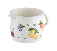 RIESS, 0094-068 Sippy Pot, Bulged, 12 1.0 L, Country - Fruit Garden, Diameter 12 cm, Capacity 1.0 litres, Height 11.3 cm, Enamel, White with Fruit Decoration, Induction