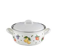Riess, 0169-068 Casserole Dish with Lid 16, Country - Fruit Garden, Diameter 16 cm, Capacity 1.0 Litres, Height 12.8 cm, White with Fruit Decoration, Induction