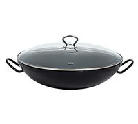 Riess, 0385-022, Wok with Glass lid 36, Classic - SCHWARZEMAILLE, Diameter 36cm, Dimensions 44.5 x 36 x 16.5cm, Capacity 4 litres, Enamel, Black, Induction