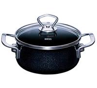 RIESS 0707-009 Casserole with Glass lid, Nouvelle- Black Magic Extra Strong, Diameter 16cm, Height 7.8 cm, Capacity 1 Litre, Enamel, Black, Induction