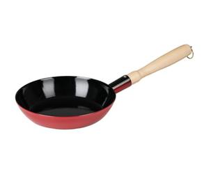 Riess, Classic 0564-020 Wooden Serving Pan 24 cm Diameter 24 cm Height 4.2 cm with Wooden Handle and Ring for Hanging Enamel Red/Black Induction