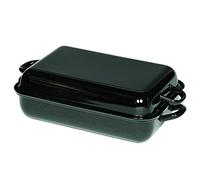 Riess, 0104-022, Frying pan with lid 32/22, Classic Baking and Frying Pans, Length 32 cm, Width 22 cm, Height 11.6 cm, Enamel, Black, Roaster, Oven pan, Induction