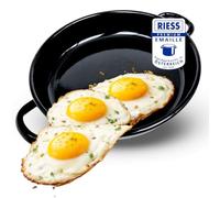Riess Enamel Egg Pan 22 cm - Serving Pan with 2 Handles - Suitable for Induction Cookers - Scratch Resistant & Heat Resistant - Small Frying Pan for Omlette Fried Egg (Black)