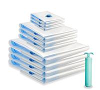 rietegio 10 Pack Vacuum Storage Bags(4 Jumbo/3 Medium/3 Small) Space Saver Bags with Hand Pump Vacuum Seal Bags with Secure Double Zip and Valve for Clothes Pillows Blankets Bedding Comforters Duvets