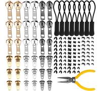 rietegio130Pcs Zipper Repair Kit Universal Replacement Accessories Zip Pliers and Extension Pulls Metal Replacement Zip for Repair Jeans Coats Jacket Zipper(4Sizes:#3/4/5/8)
