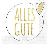 Riethmüller Serviettes Alles Gute 33 cm x 33 cm, Pack of 16 - Large Paper Napkins with Saying for Birthday, Anniversary & Anniversary - Table Decoration