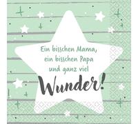 Riethmüller Serviettes EIN bisschen Papa, EIN bisschen Mama 33 cm x 33 cm, Pack of 16 - Large Paper Napkins with Saying for Birthday and Christening - Table Decoration
