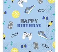 Riethmüller Serviettes Happy Birthday Blue, 33 cm x 33 cm, Pack of 16 - Large Paper Napkins with Saying for Birthday and Children's Birthday - Table Decoration