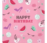 Riethmüller Serviettes Happy Birthday Pink, 33 cm x 33 cm, Pack of 16 - Large Paper Napkins with Saying for Birthday and Children's Birthday - Table Decoration