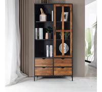 Rieti Industrial Style Black Mango Wood 1 Door Display Cabinet