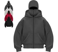 Rietoiu Balaclava Hoodie with Face Mask Built In,Fashion Double Hooded Ski Mask Hoodies,Masked Hoodies Men Zip Jacket,Athletic Workout Sweatshirt Travel Hoodie Jacket (Dark Gray-zipper, L)