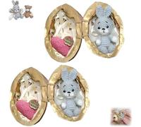 Rietoiu Handmade Crochet Animal in Walnut Shell,Handwoven Ornaments in Walnut Shell,Mini Crochet Bunny and Bear with Knitted Love Heart,Emotional Support Handwoven Gift for Animal Lovers (Bunny*2)