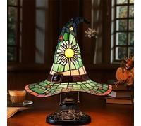 Rietoiu Witch Hat Lamps, Handmade Gothic Wizard Hat Shape Lights for Wiccans & Halloween Lovers, Stained Glass Witch Hat Lights with Mystical Charm for Bedroom Party of Halloween Decor (Green)