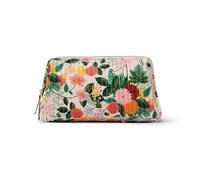 RIFLE PAPER CO. Dahlia Floral Quilted Makeup Bag, Large Cosmetic Pouch for Organizing Small Accessories, Printed in Full Color with Stylized Pattern and Foil Stamped Logo (4.25" W x 10" L x 7" H)