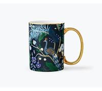 RIFLE PAPER CO. Peacock Porcelain Mug - Porcelain 16 OZ Mug, Full-Color Illustration with Metallic Gold Accents, 4.5" L x 3.125" W, Deep Midnight Blue with Gilded Rim and Handle