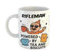 Rifleman Powered by Tea and Biscuits Funny Gift Mug for Retirement Parties, Birthdays, Fathers, Uncles, Appreciation Gifts