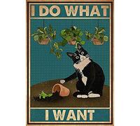 RIFOSA 12"x8" Black Cat Decor I Do What I Want Tin Metal Sign Art Vintage Funny Bathroom Garden Home Decor