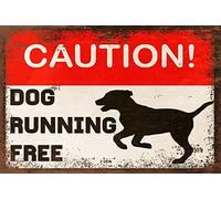 RIFOSA 12"x8" Dog Running Free Warning Retro Metal Sign Gate Drive Wall Pet