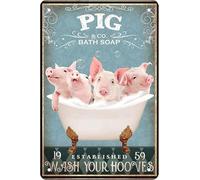 RIFOSA 12"X8" Funny Pig Decor Bathroom Decor Bathtub Decor Pig Accessories Farm Decor Pig Sign Wall Art Poster Bar Home Bathroom Metal Sign