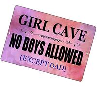 RIFOSA 12"x8" Girl Cave Metal Sign Wall Decor, Pink No Boys Allowed, Bedroom Door, Novelty