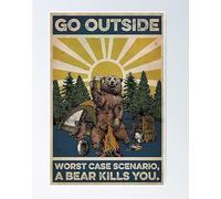 RIFOSA 12"x8" Go Outside Worst Case Scenario A Bear Kills You Retro Metal Tin Sign Vintage Aluminum Sign for Home Wall Decor