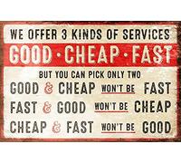 RIFOSA 12"x8" Good Cheap Fast Humorous Funny Retro Style Metal Sign Office Shop Work