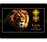 RIFOSA 12"x8" Lion Of Judah Yeshua Lamb Jesus Christ Cross Crown Christian Metal Sign Plaque