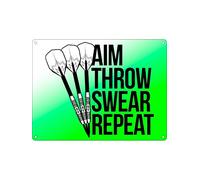 RIFOSA 12"x8" Metal Sign Aim, Throw, Swear, Repeat Darts Metal Plaque