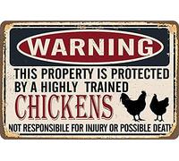 RIFOSA 12"X8" Metal Sign - Warning Property Protected By Chickens Metal Sign For Wall Decor