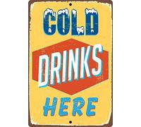 RIFOSA 12"x8" Retro Cold Drinks Here Metal Sign Wall Decor
