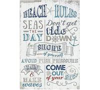 RIFOSA 12"x8" Rustic Beach Rules Wall Plaque Metal Sign Homeware