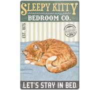 RIFOSA 12"X8" Sleepy Kitty Wall Sign Funny Home Vintage Art Decor Tin Sign Wall Decor For Bar Pub Farm House
