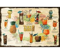 RIFOSA 12"x8" Tiki Bar Summer Cocktail Menu Vintage Retro Metal Sign, Bar Pub Mancave