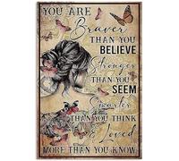 RIFOSA 12"X8" Vintage Metal Tin Sign Hippie Girl And Butterflies Decor You Are Are Braver Than You Believe For Home Kitchen Garden Wall Poster