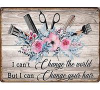 RIFOSA 12"X8" Vintage Metal Tin Sign I Can'T Change The World I Can Change Your Hair Tin Sign Hairdresser Hairstylist Wall Decor