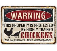 RIFOSA 12"x8" Warning Property Protected By Chickens Metal Sign Makes A Funny Farm Decor