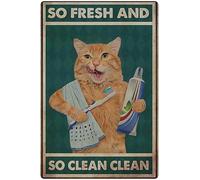 RIFOSA 6"x8" Bathroom Cat Signs So Fresh And So Clean Poster Funny Wall Decor Metal Tin Sign Toilet Shower Room House Vintage Tin Sign