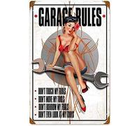 RIFOSA 6"x8" Girl Garage Tool Rules Metal Sign Man Cave Metal Plaque Inches