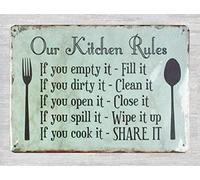 RIFOSA 6"x8" Our Kitchen Rules Tin Metal Sign Pop Shop Sign Plaque