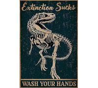 RIFOSA 6"x8" Vintage Metal Tin Dinosaur Sign Extinction Sucks Wash Your Hands Wall Art Boys Room Bathroom Decor