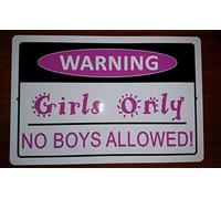 RIFOSA 6"x8" Warning Girls Only No Boys Allowed Tin Metal Sign Wall Decor