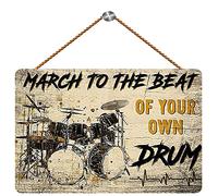 RIFOSA Wood Family Signs Wall DecorDrums March to The Beat of Your Own Drum Wooden Sign Wall Hanging Home Decor Cabin Sign 10x5 inch