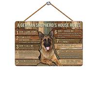 RIFOSA Wood Signs for Home Decor My House My German Shepherd My Rules Wooden Front Door Decor Wall Plaque House Wood Sign Porch Decorations Home Decor Hanging 15x30cm/6x12 inch