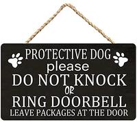 RIFOSA Wood Signs for Home Decor Protective Dog Please Do Not Knock or Ring Doorbell Leave Packages at The Door Wooden Sign Plaque Door Wall Hanging Decorations 10x5 inch (Wood Color)