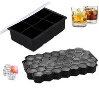 Rifrpha 2 Packs Silicone Ice Cube Tray with Lid, Easy Pop Out, Non Breakable, Reusable,6-Compartment and 37-Compartment Ice Cube Molds for Freezer,Water,Whiskey,Cocktail and Drink(Black)