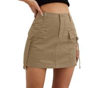 Rifuli Denim Skirts for Women Mini Highwaist Cargo Skirt A Line Skirt Ladies Jeans Denim Skirts (Beige, M)