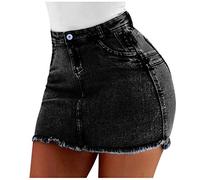 Rifuli Denim Skirts for Women Mini Highwaist Fringed Eng A Line Ladies Jeans Denim Skirts (Black, L)
